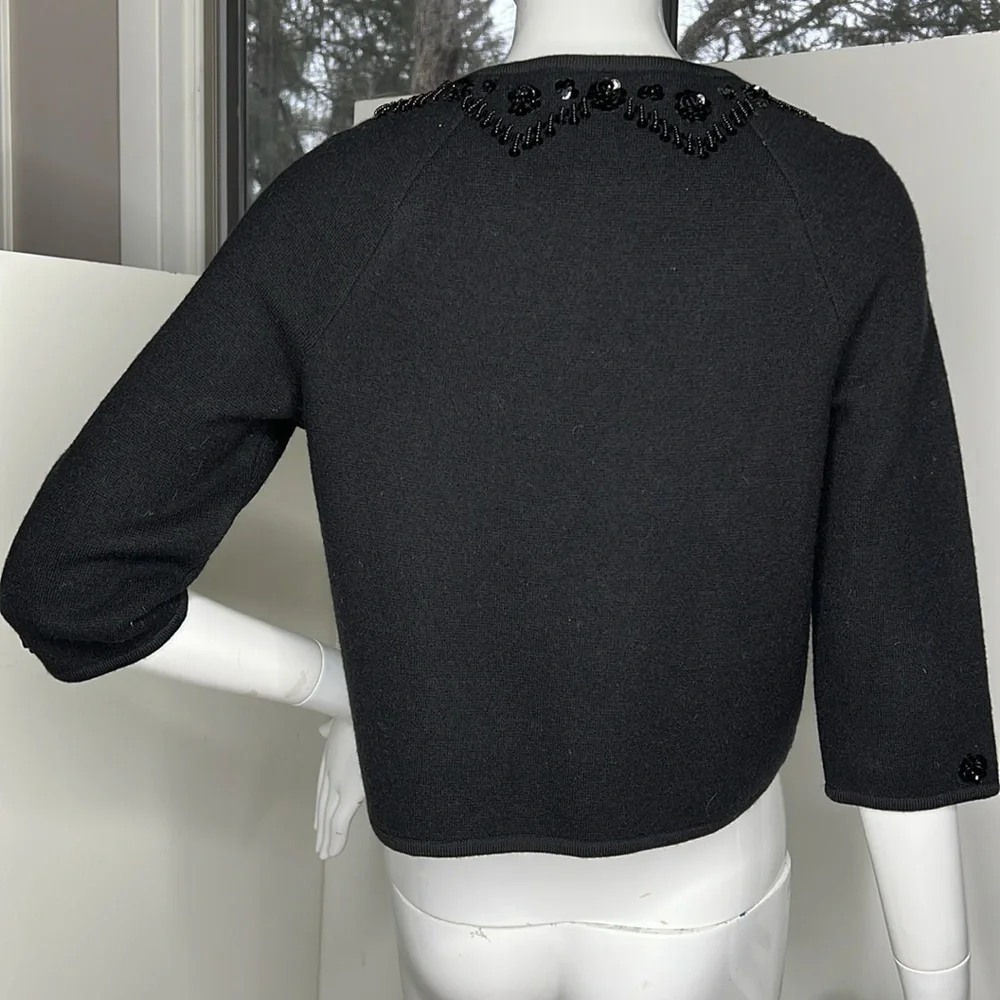 Elevenses Sz S Black Wool Beaded Black Cardigan Sweater Lined Interior